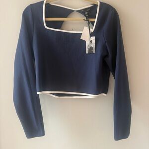 Sincerely Jules Navy Blue Women's Top with White Trim  Women Size XL NWT